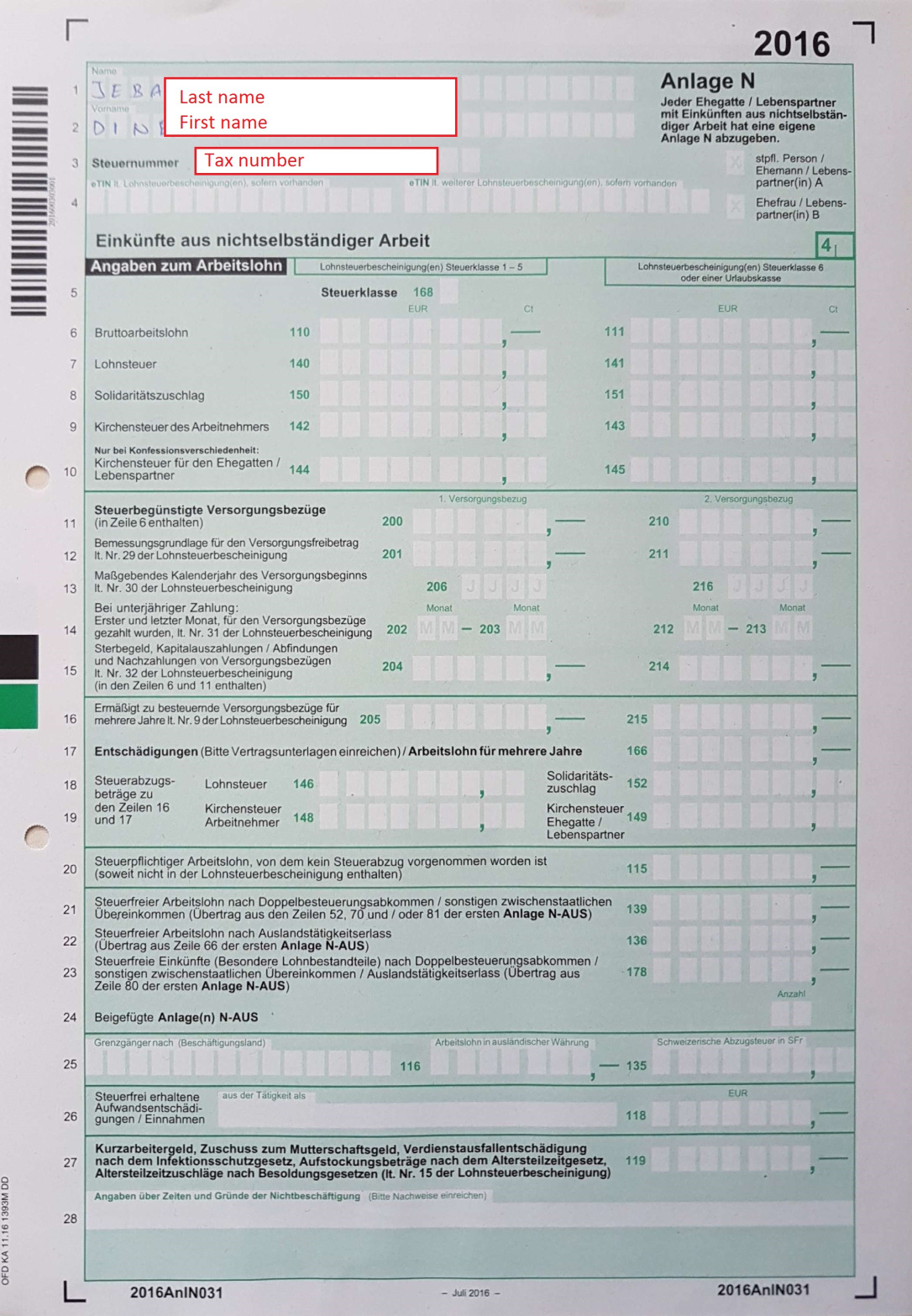 Sample tax declaration in Germany My JDRR